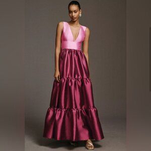 Anthropologie x Hutch Harlo Deep-V Back-Bow Tiered Gown